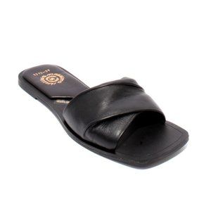 Massimo Santini 368b Black Leather Slides Flats Sandals